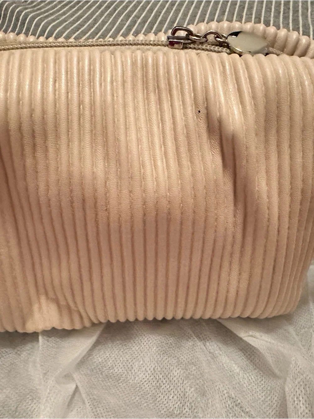 Beige Ribbed Velvet Cosmetic Pouch - Women Bags